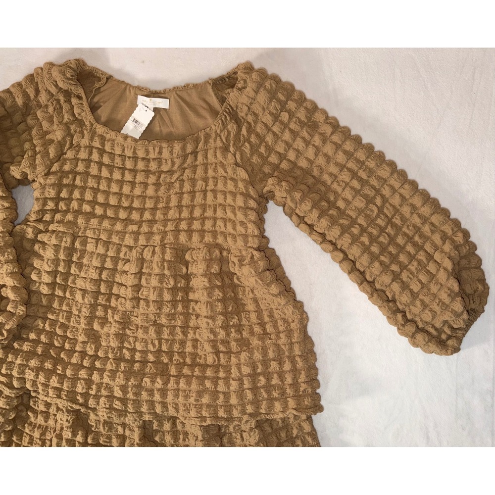 Simply Southern Bubble Knit Tiered Dress Tan Popcorn Texture Long Sleeve Large - Picture 11 of 13